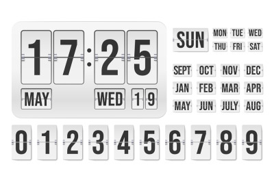 Flip clock. Countdown mechanical timer with hour date month indicators