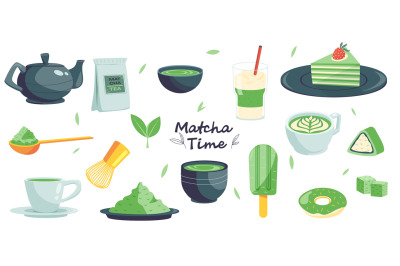 Matcha tea. Traditional asian green leaf beverage, mochi organic natur