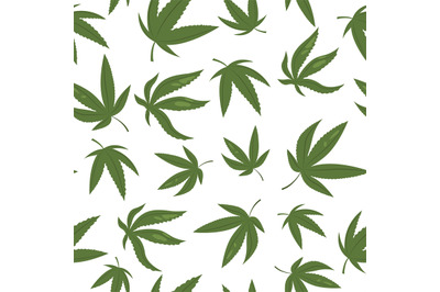 Weed pattern. Seamless print with cannabis green leaf, medical legaliz
