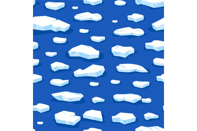 Floes ice pattern. Seamless print with blue frozen glacier pieces and