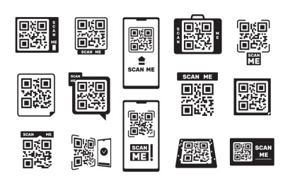 QR codes. Barcode smartphone id frame&2C; scanning binary coding tag for