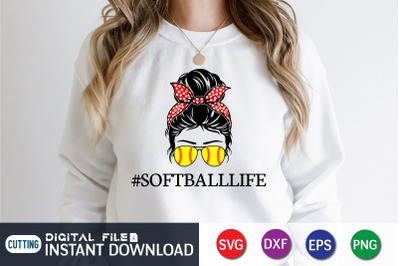 Softball Life Messy Bun SVG