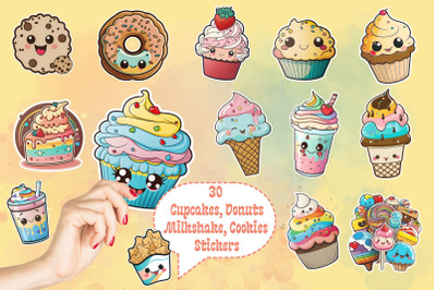 Kawaii Cupcake Stickers&2C; Milkshake Icecream Stickers