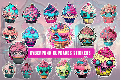 CyberPunk Cupcakes Stickers Bundle