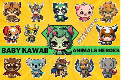 Baby Animals Kawaii Super Heroes Stickers