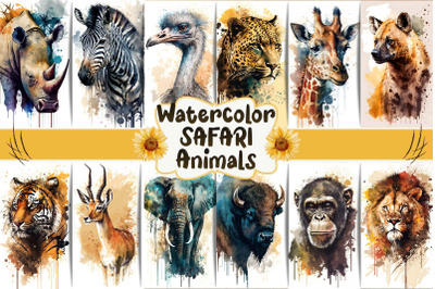 Watercolor  Safari Animals Wall Art Collection