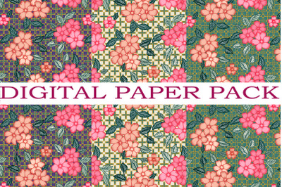seamless flower geometric pattern digital paper pack