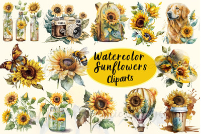 Watercolor Sunflowers Sublimation Clipart Bundle