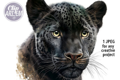 Black Panther Portrait Wall Decor JPEG Watercolor Picture