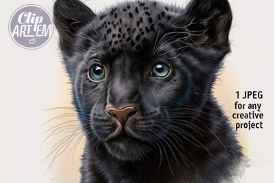 Cute Baby Black Panther Wall Decor Image JPEG Watercolor Illustration