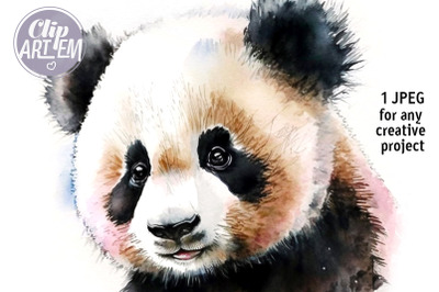 Cute Little Colorful Panda Kids Wall Art JPEG Watercolor Nursery Image