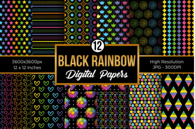 Black Rainbow Seamless Pattern Digital papers