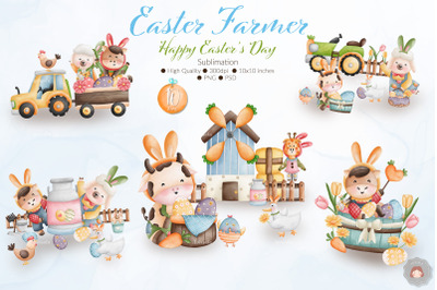 Happy Easter Rabbit Animal Farmer Sublimation