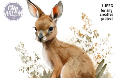 Baby Kangaroo Joey Digital Print Watercolor JPEG Wall Decor