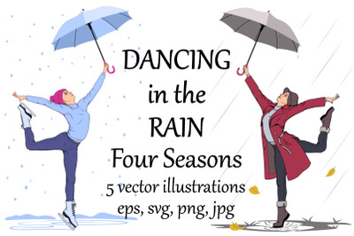 Girl Dancing in the Rain. Four Seasons.