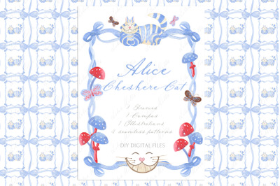 Alice in wonderland Cheshire cat Watercolor Clipart