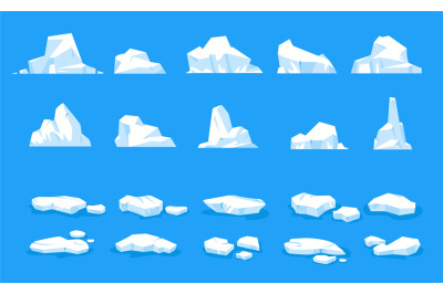 Ice floes. Antarctic floating glacier pieces, melting icebergs and fro