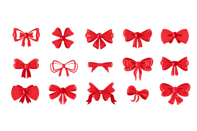 Cartoon gift bows. Decorative bowknot with ribbons for wrapping presen