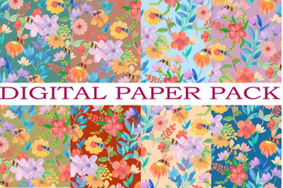 spring flower garden boho pattern design digital paper pack