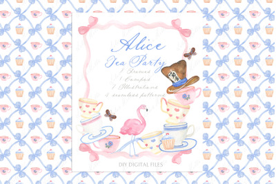 Alice in wonderland Tea Party Watercolor Clipart DIY png