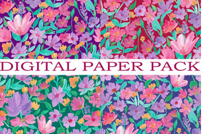 seamless hand drawn flower design digital paper pack