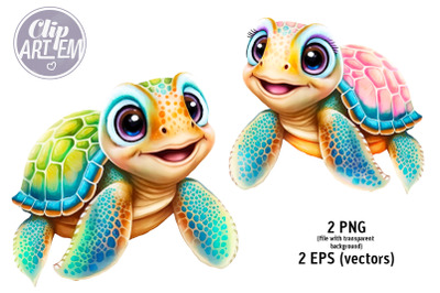 Baby Boy and Girl Ocean Turtle Clip Art Vector  2 PNG 2 EPS Images