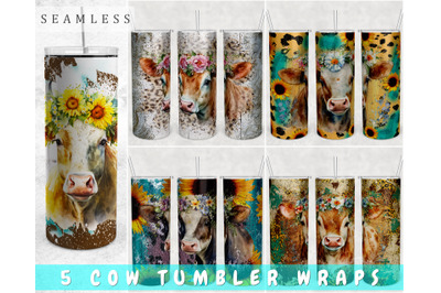 Cow Tumbler Wraps Bundle, 20 Oz Skinny Tumbler Cow Sublimation Designs