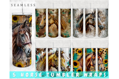 Horse Tumbler Wraps Bundle, 20 Oz Skinny Tumbler Horse Sublimation PNG