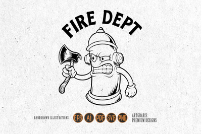 Angry classic fire dept hydrant axe logo illustrations outline