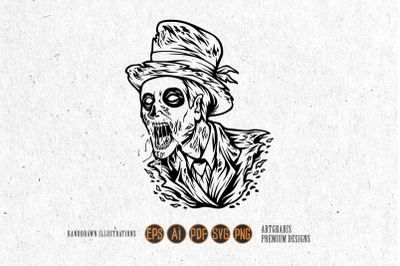 Scary zombie krueger head face mascot illustrations monochrome