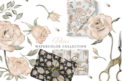 Watercolor Roses Clipart Collection