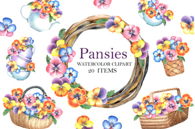 Watercolor Pansies Clipart