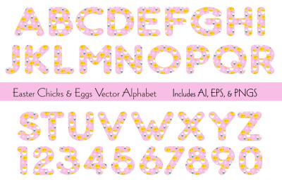 Easter Chicks and Eggs Vector Alphabet
