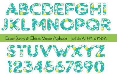 Easter Bunny and Chicks Vector Alphabet