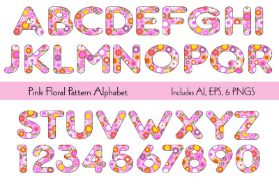 Pink Floral Pattern Vector Alphabet