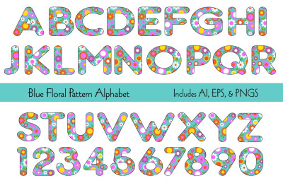 Blue Floral Pattern Vector Alphabet