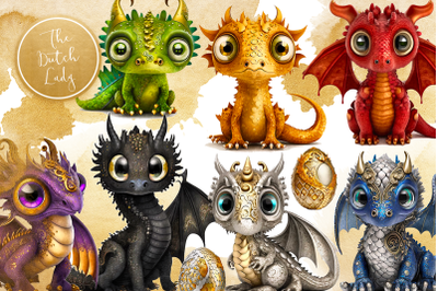 Cute Little Dragons Clipart Set