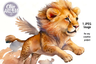 Flying Lion Wings Painting Image Watercolor JPEG Kids Decor File