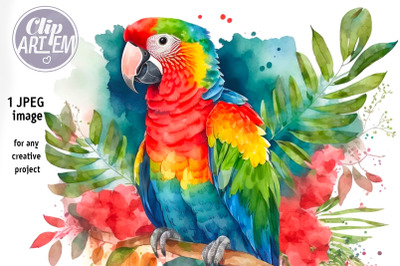Colorful Macaw Parrot Painting Digital JPEG Watercolor Image Print