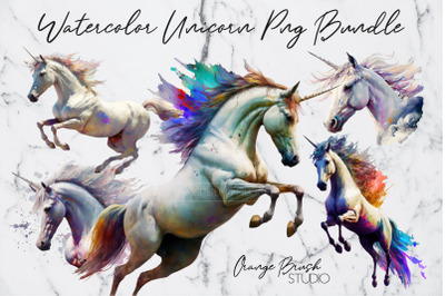 Watercolor Unicorn Clipart Sublimation Bundle 5 PNG