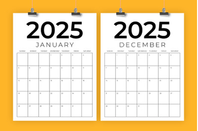 2025 Vertical 8.5 x 11 Inch Calendar Template