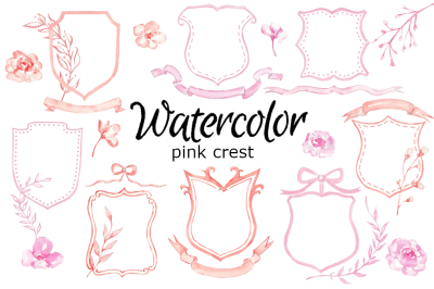 Watercolor crest pink blush wedding baby shower