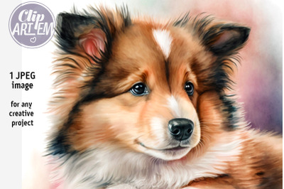 Sheltie Puppy Painting JPEG Image Digital Print Wall Decor