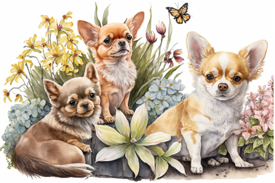 Spring Watercolor Chihuahua Puppies