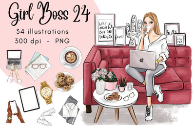 Girl boss 24 fashion clipart set