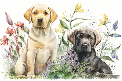 Spring Watercolor Labrador Retriever Puppies