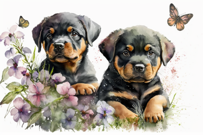 Spring Watercolor Rottweiler Puppies