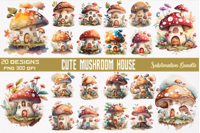 Cute Mushroom House Watercolor Bundle