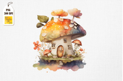 Cute Mushroom House Watercolor