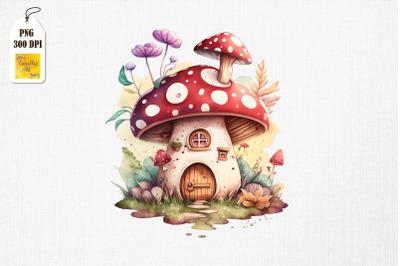 Cute Mushroom House Watercolor 2